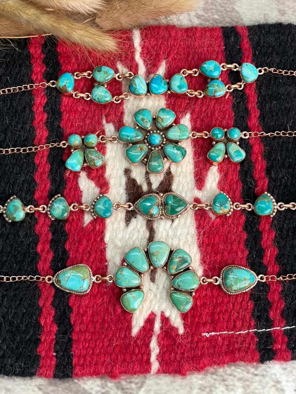 Handmade Copper Collection: Kingman Turquoise Chain Bracelet