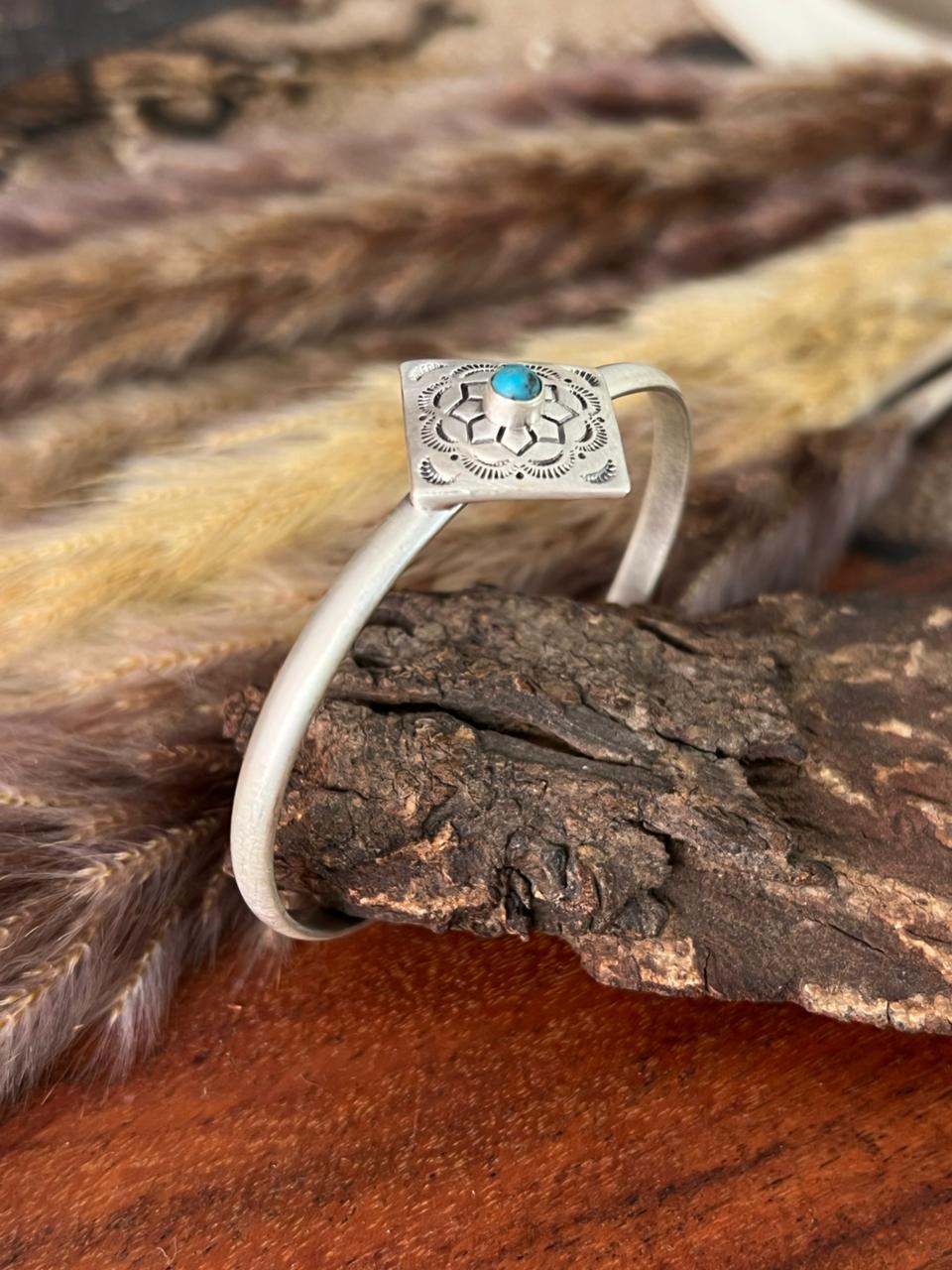 Handmade Sterling Silver Kingman Turquoise Cuff Bracelet "Signed Nizhoni"