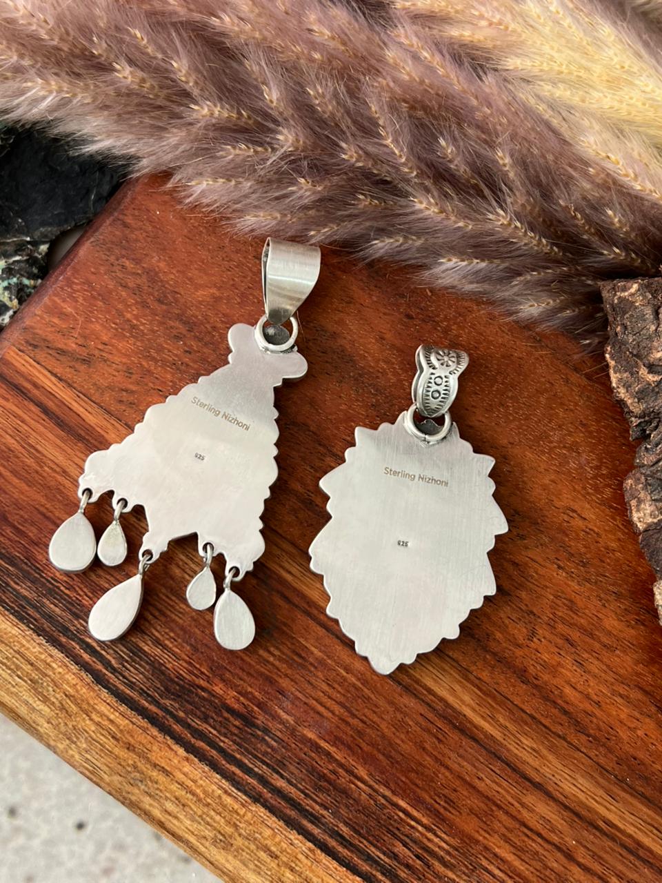 Handmade Sterling Silver Canyon Sunset Collection: Golden Hills Turquoise with White Buffalo and Carnelian Pendant "Signed Nizhoni"