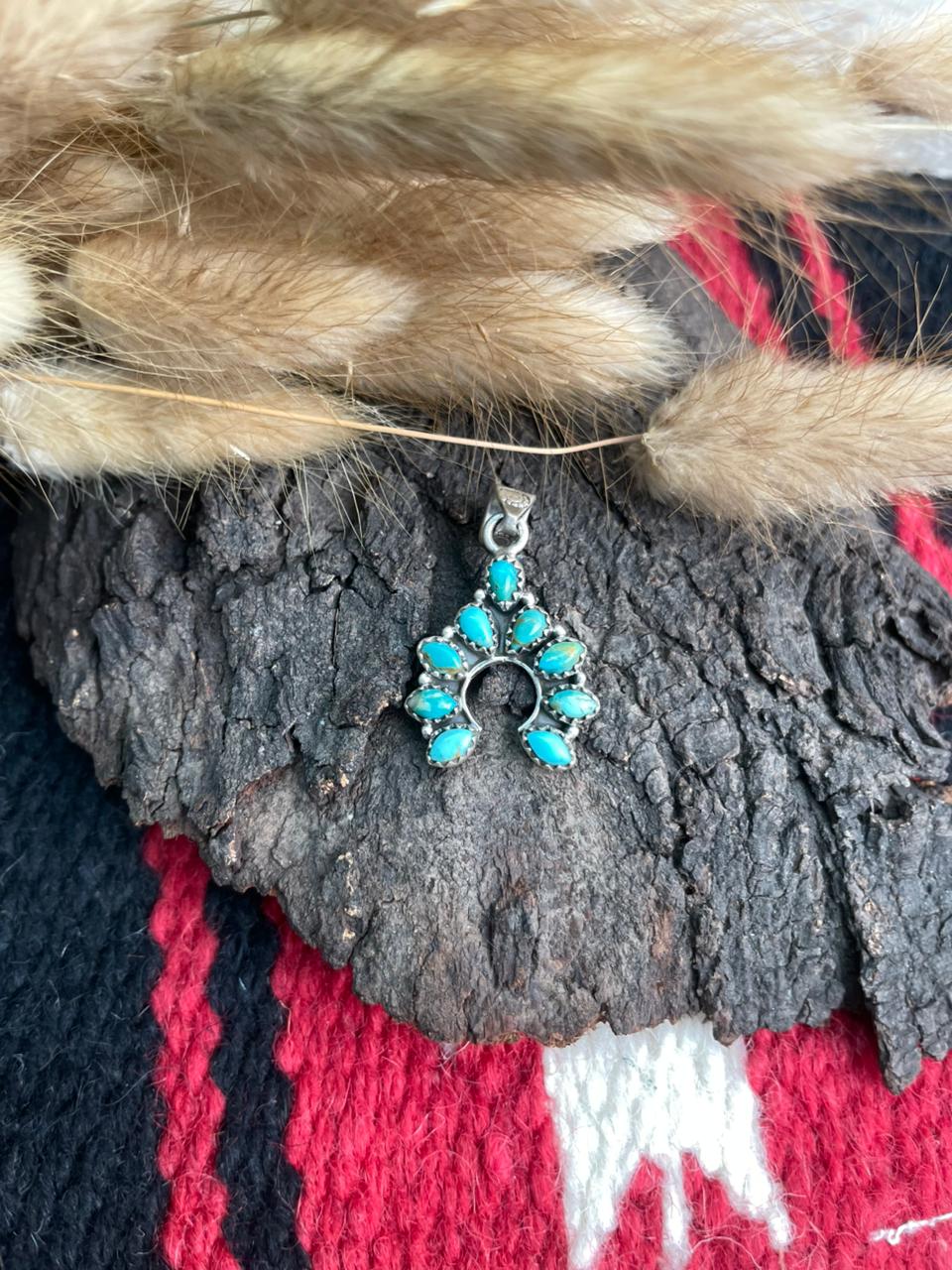 Handmade Sterling Silver Kingman Turquoise Naja Pendant "Signed Nizhoni"