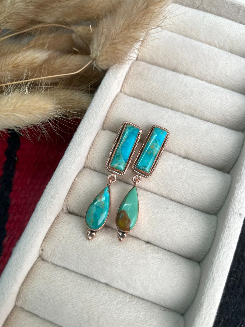 Handmade Copper Collection: Kingman Turquoise Post Dangle Earrings