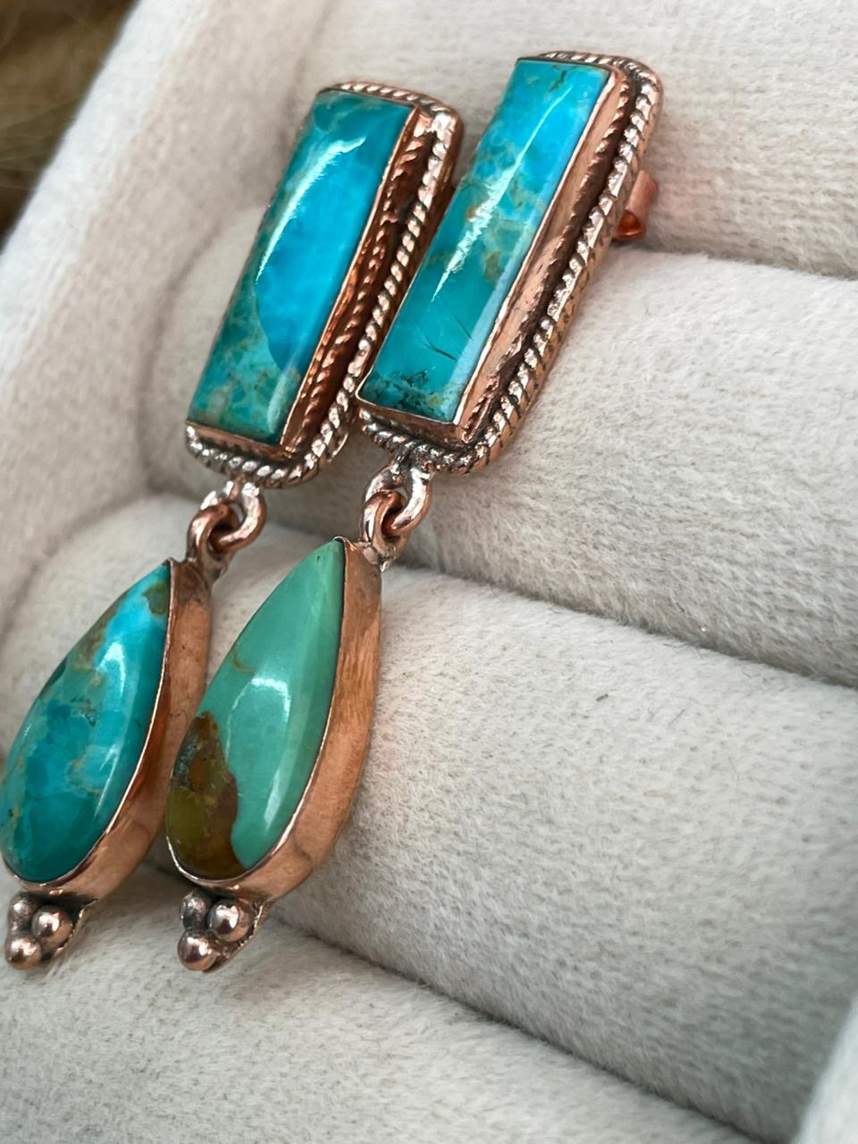Handmade Copper Collection: Kingman Turquoise Post Dangle Earrings