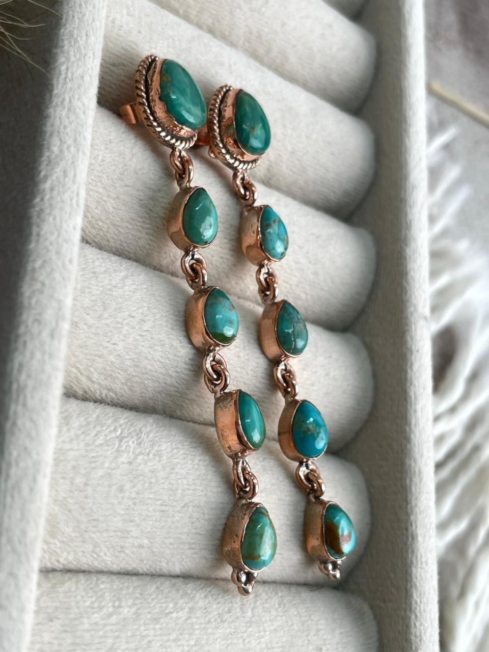 Handmade Copper Collection: Kingman Turquoise Post Dangle Earrings