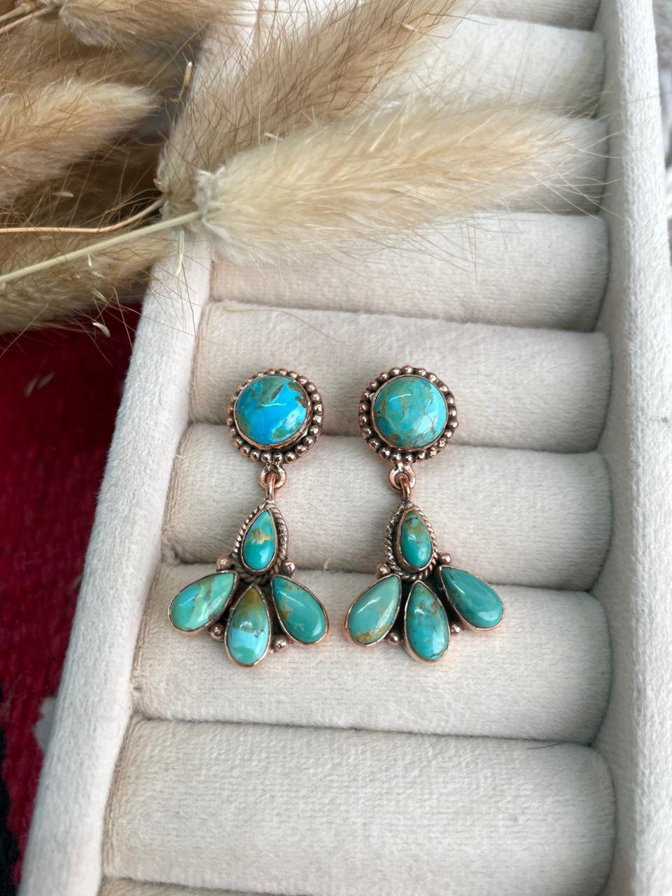 Handmade Copper Collection: Kingman Turquoise Post Dangle Earrings