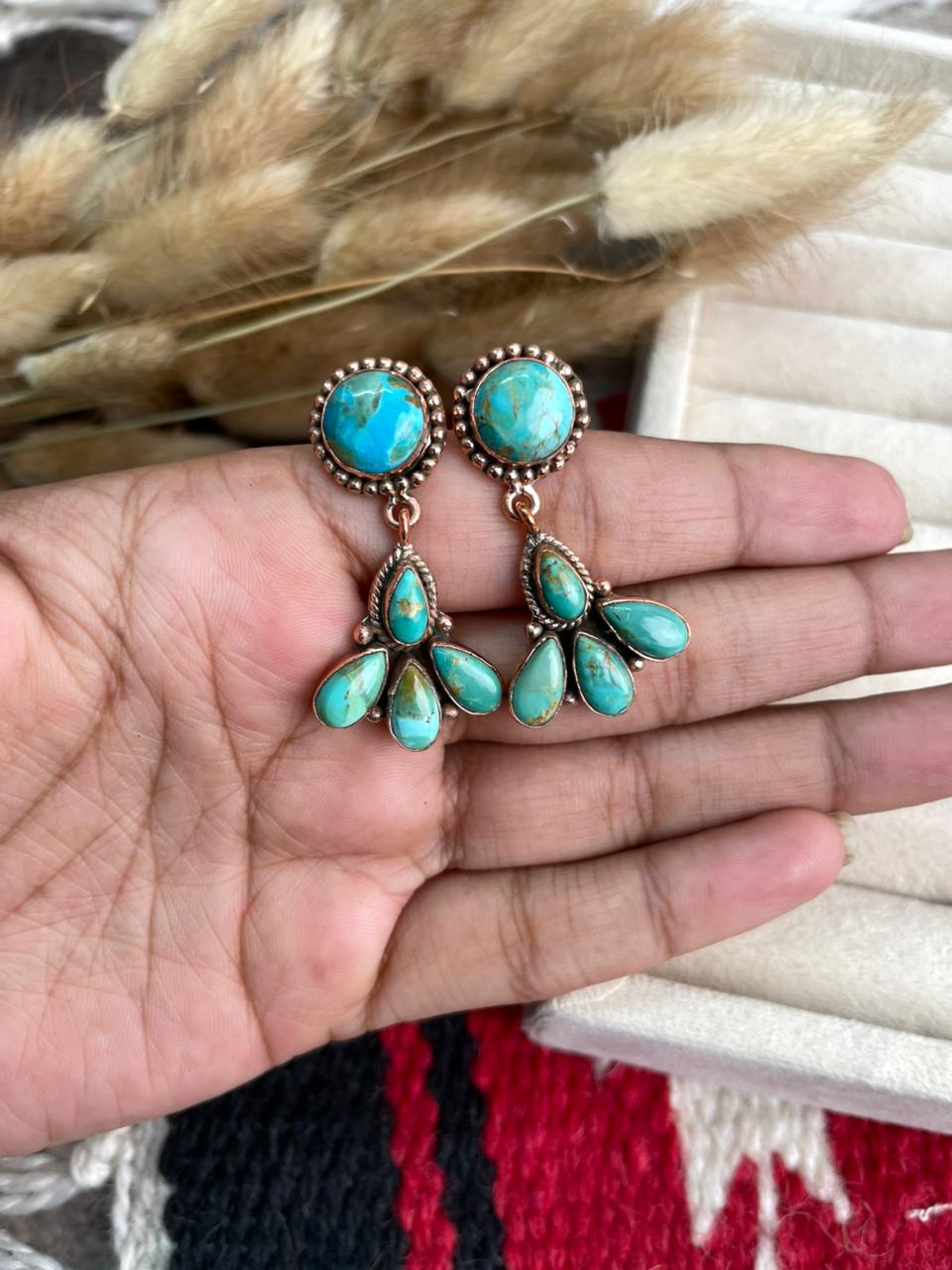Handmade Copper Collection: Kingman Turquoise Post Dangle Earrings