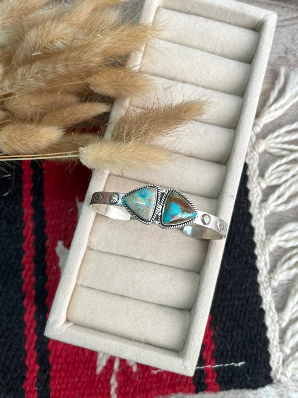 Handmade Sterling Silver Royston Ribbon Turquoise Cuff Bracelet "Signed Nizhoni"