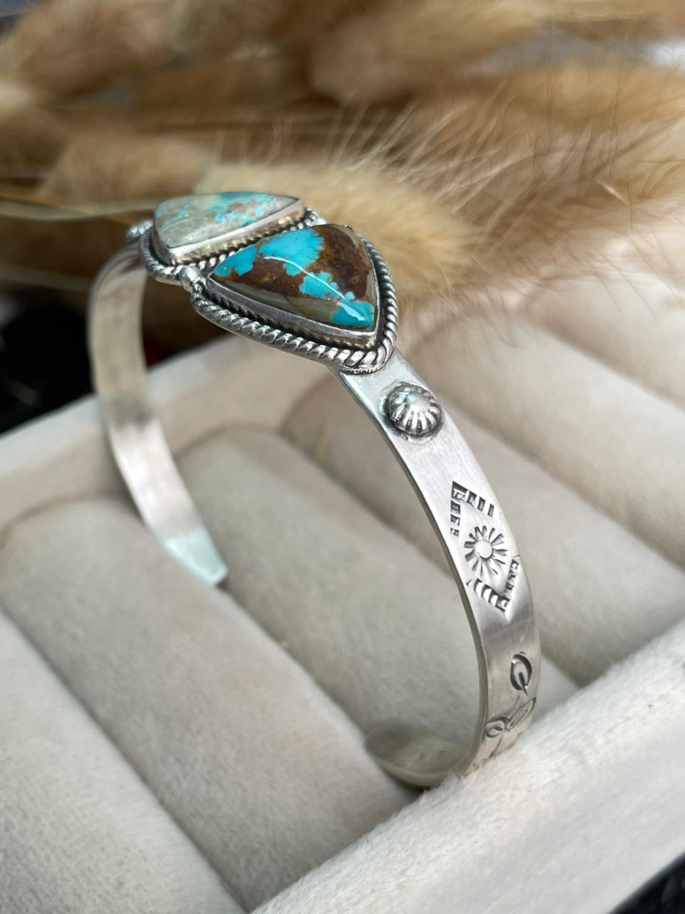 Handmade Sterling Silver Royston Ribbon Turquoise Cuff Bracelet "Signed Nizhoni"