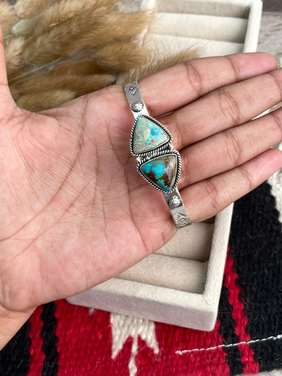 Handmade Sterling Silver Royston Ribbon Turquoise Cuff Bracelet "Signed Nizhoni"
