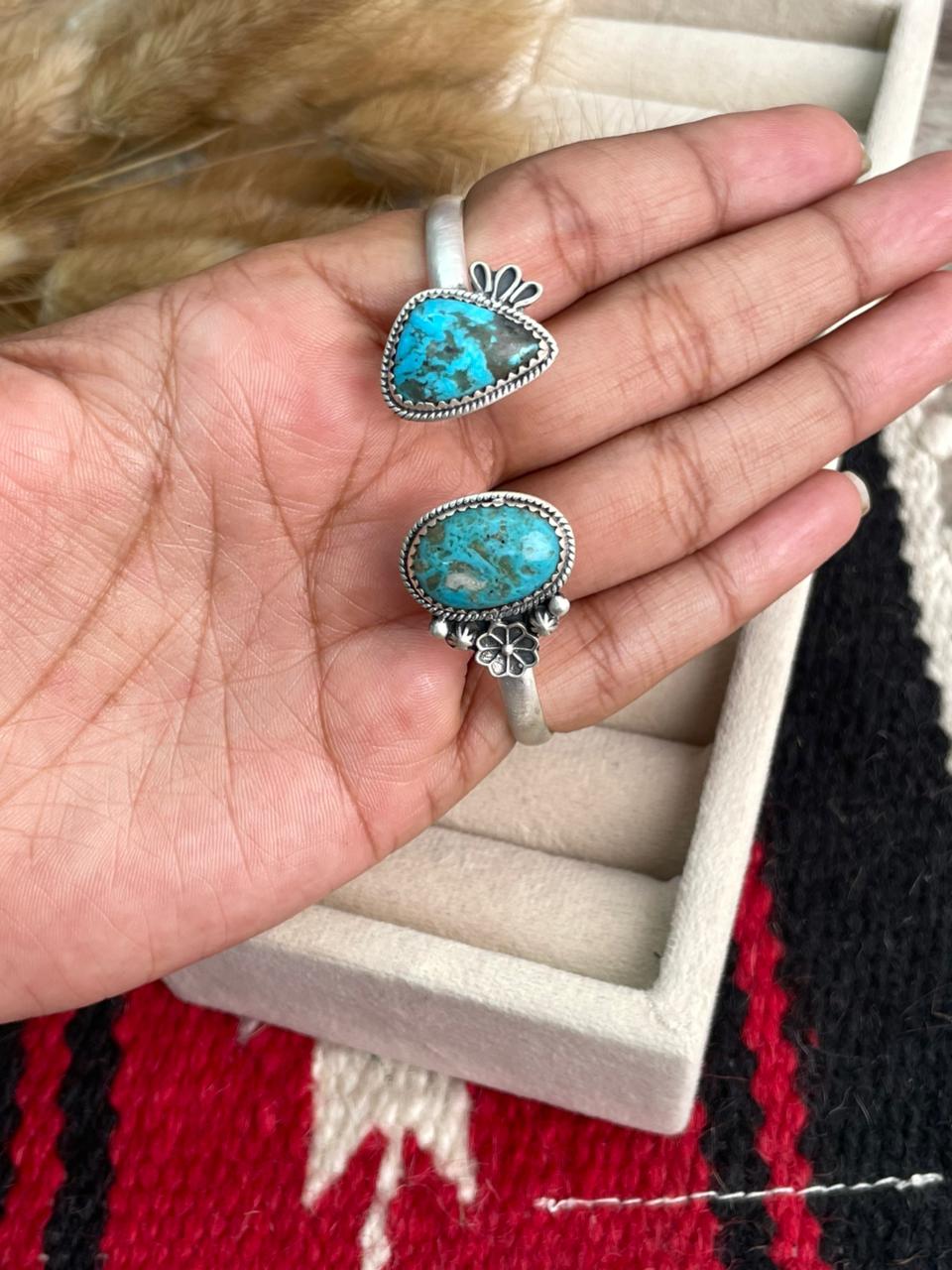 Handmade Sterling Silver Blue Kingman Turquoise Cuff Bracelet "Signed Nizhoni"