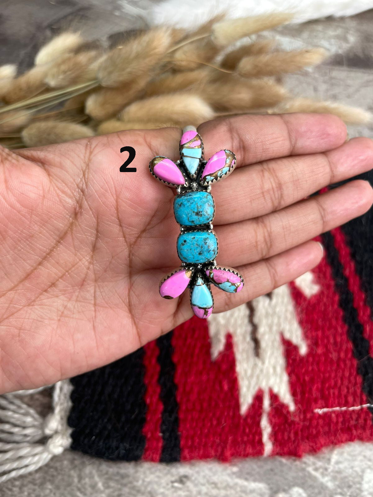 Handmade Sterling Silver Cotton Candy with Blue Kingman Turquoise Cuff Bracelet "Signed Nizhoni"