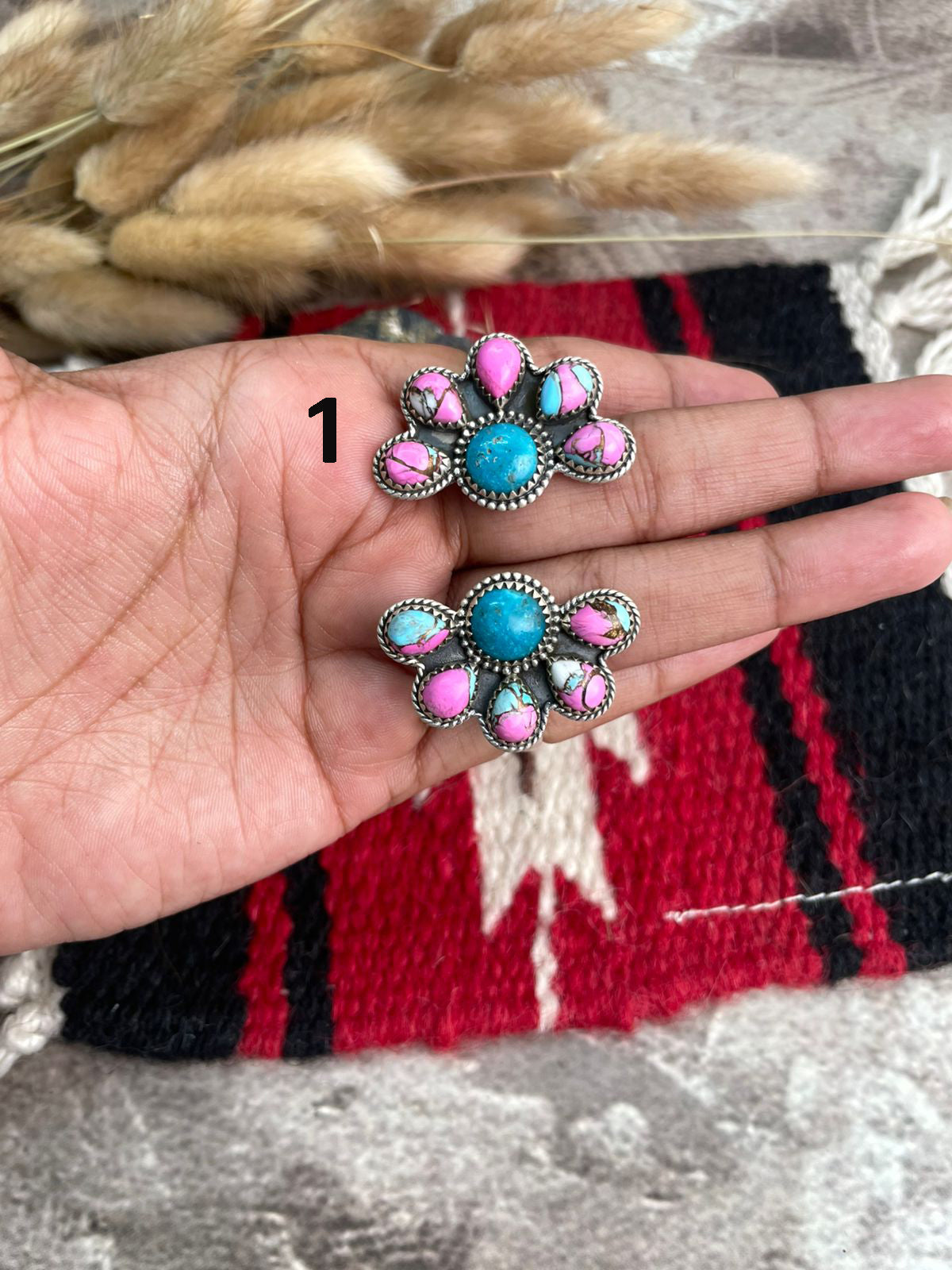 Handmade Sterling Silver Cotton Candy with Blue Kingman Turquoise Cuff Bracelet "Signed Nizhoni"