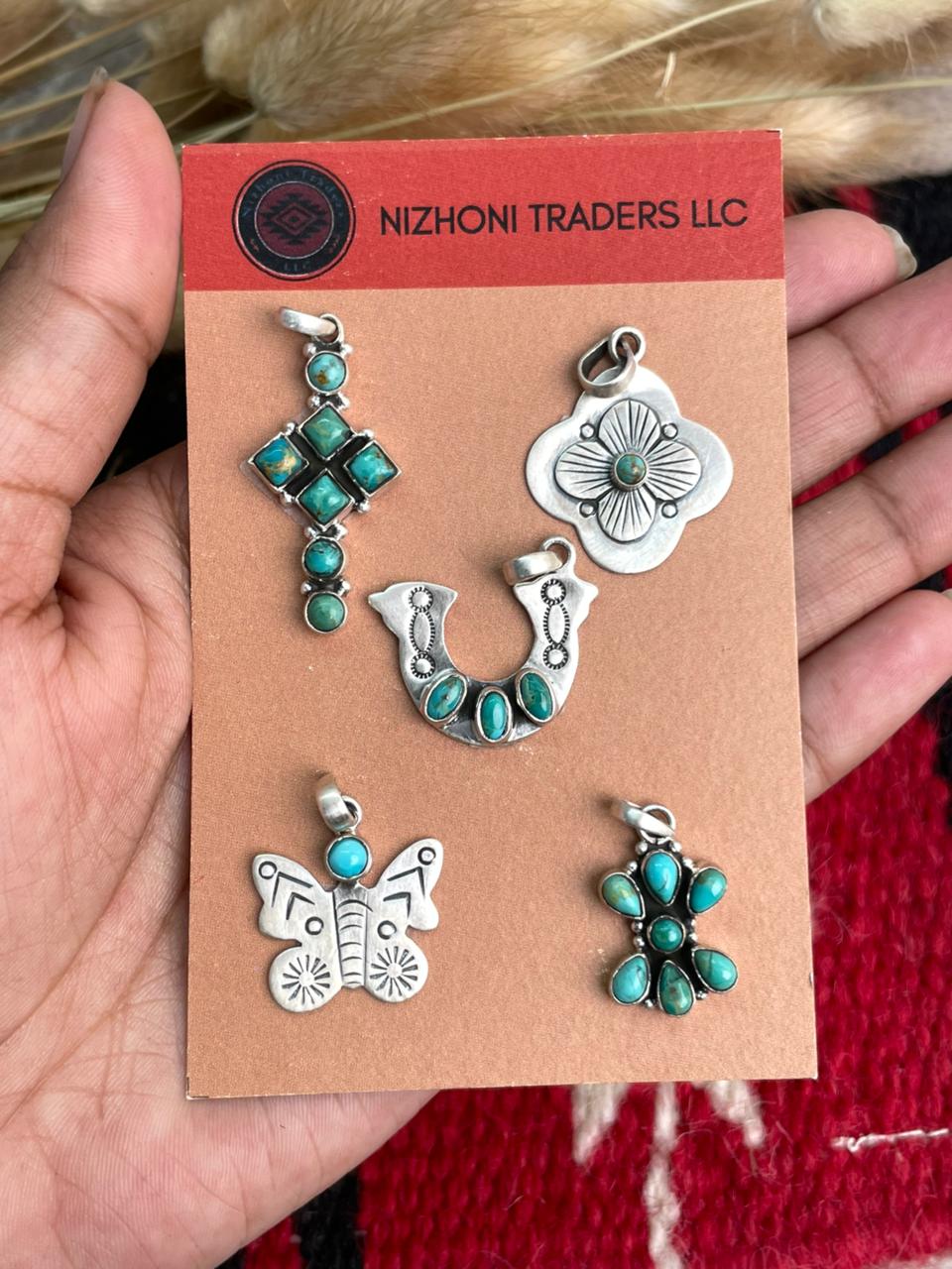 Handmade Sterling Silver Kingman Turquoise Pendant Card