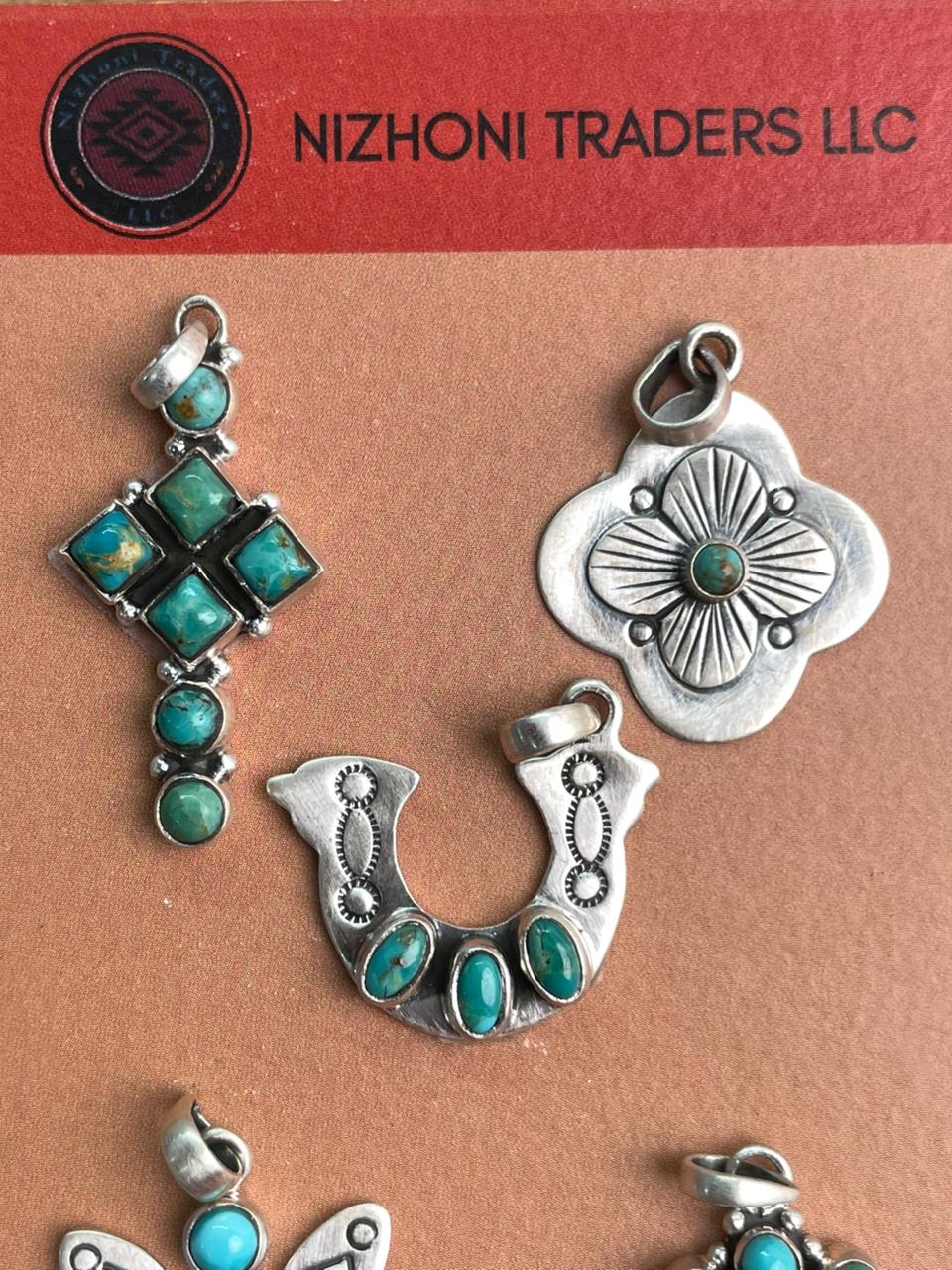Handmade Sterling Silver Kingman Turquoise Pendant Card