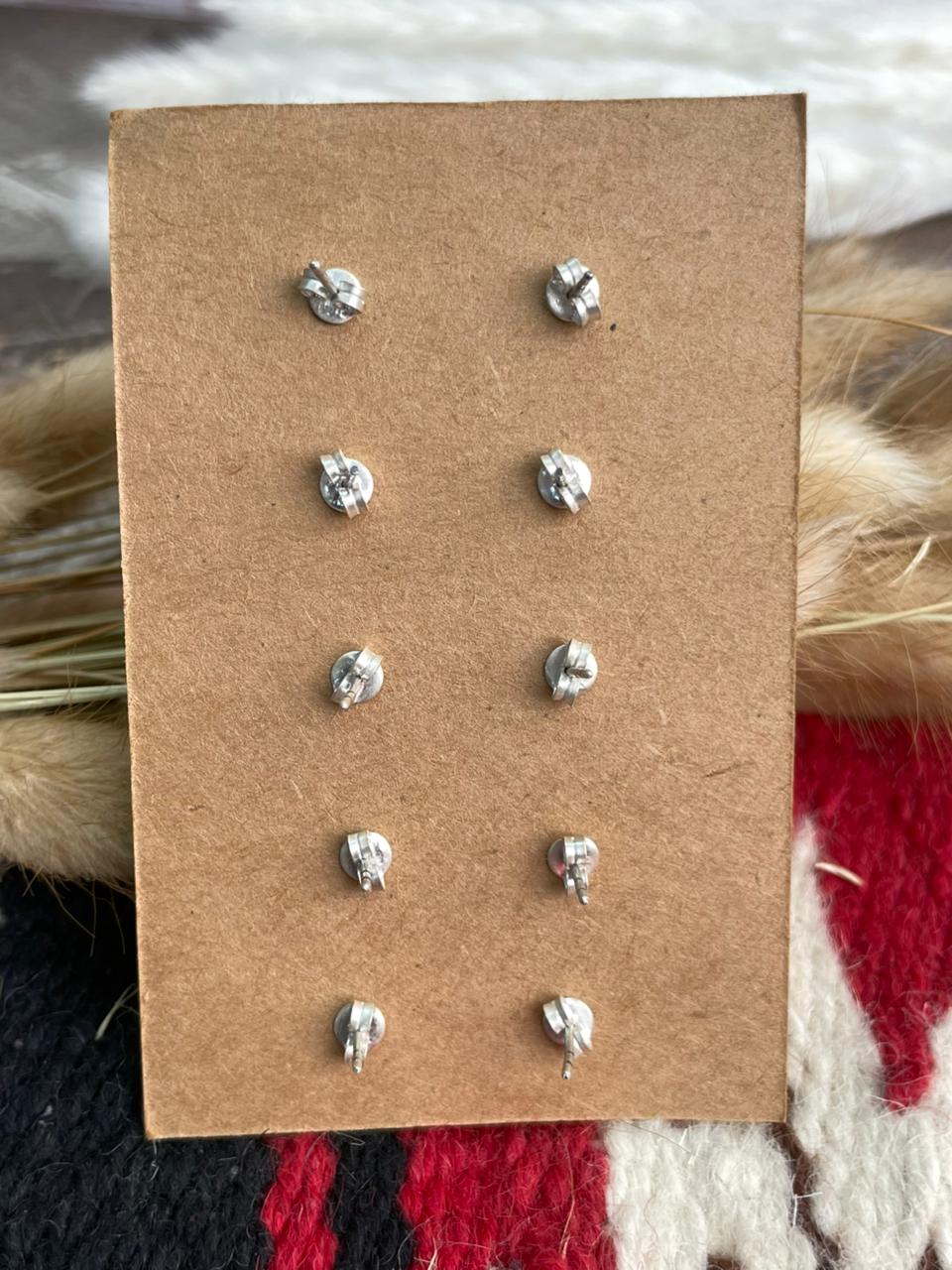Handmade Sterling Silver Kingman Turquoise Post Studs Heart Earrings Card Set