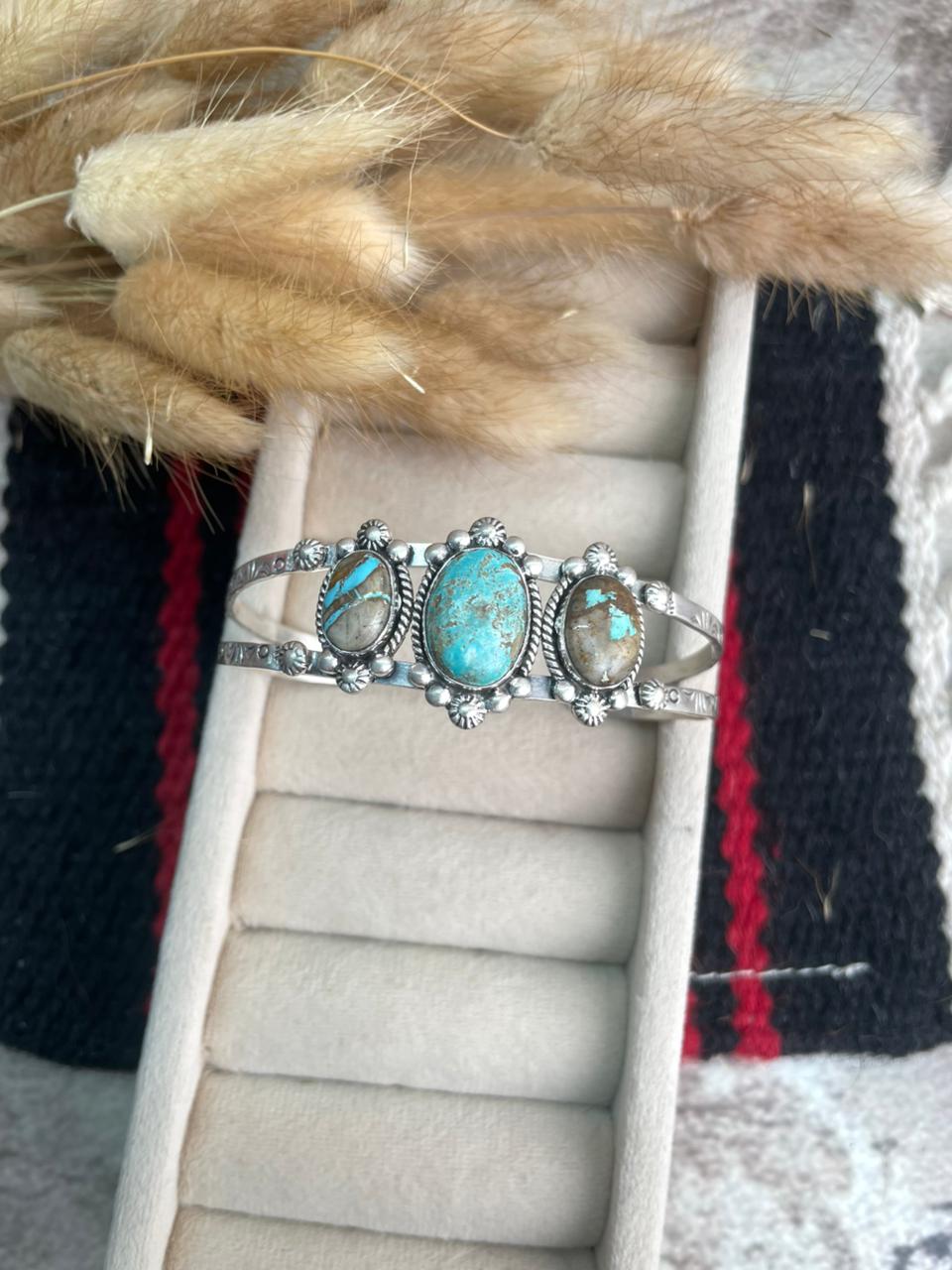 Handmade Sterling Silver Royston Ribbon Turquoise Cuff Bracelet "Signed Nizhoni"