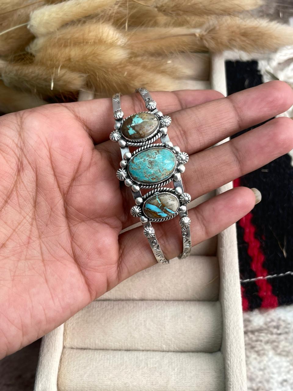 Handmade Sterling Silver Royston Ribbon Turquoise Cuff Bracelet "Signed Nizhoni"