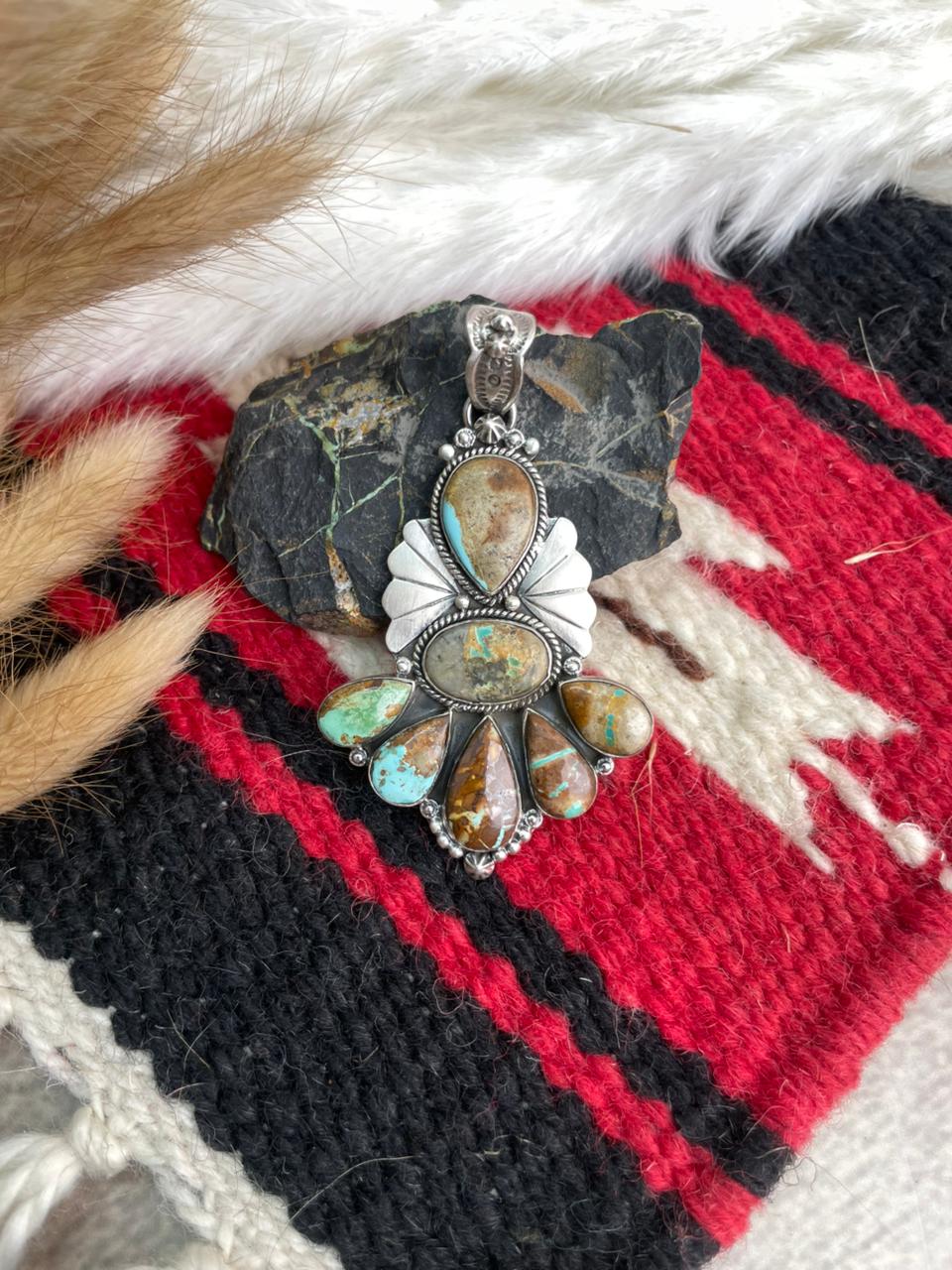 Handmade Sterling Silver Royston Ribbon Turquoise Pendant "Signed Nizhoni"