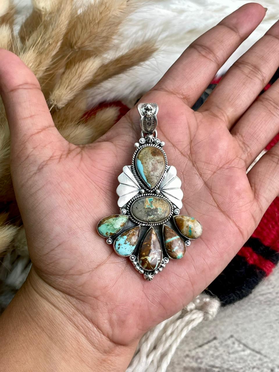 Handmade Sterling Silver Royston Ribbon Turquoise Pendant "Signed Nizhoni"
