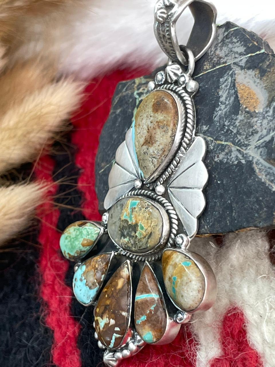 Handmade Sterling Silver Royston Ribbon Turquoise Pendant "Signed Nizhoni"