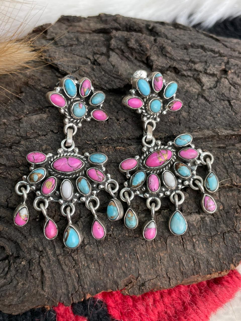 Handmade Sterling Silver Cotton Candy Post Dangle Earrings "Signed Nizhoni"