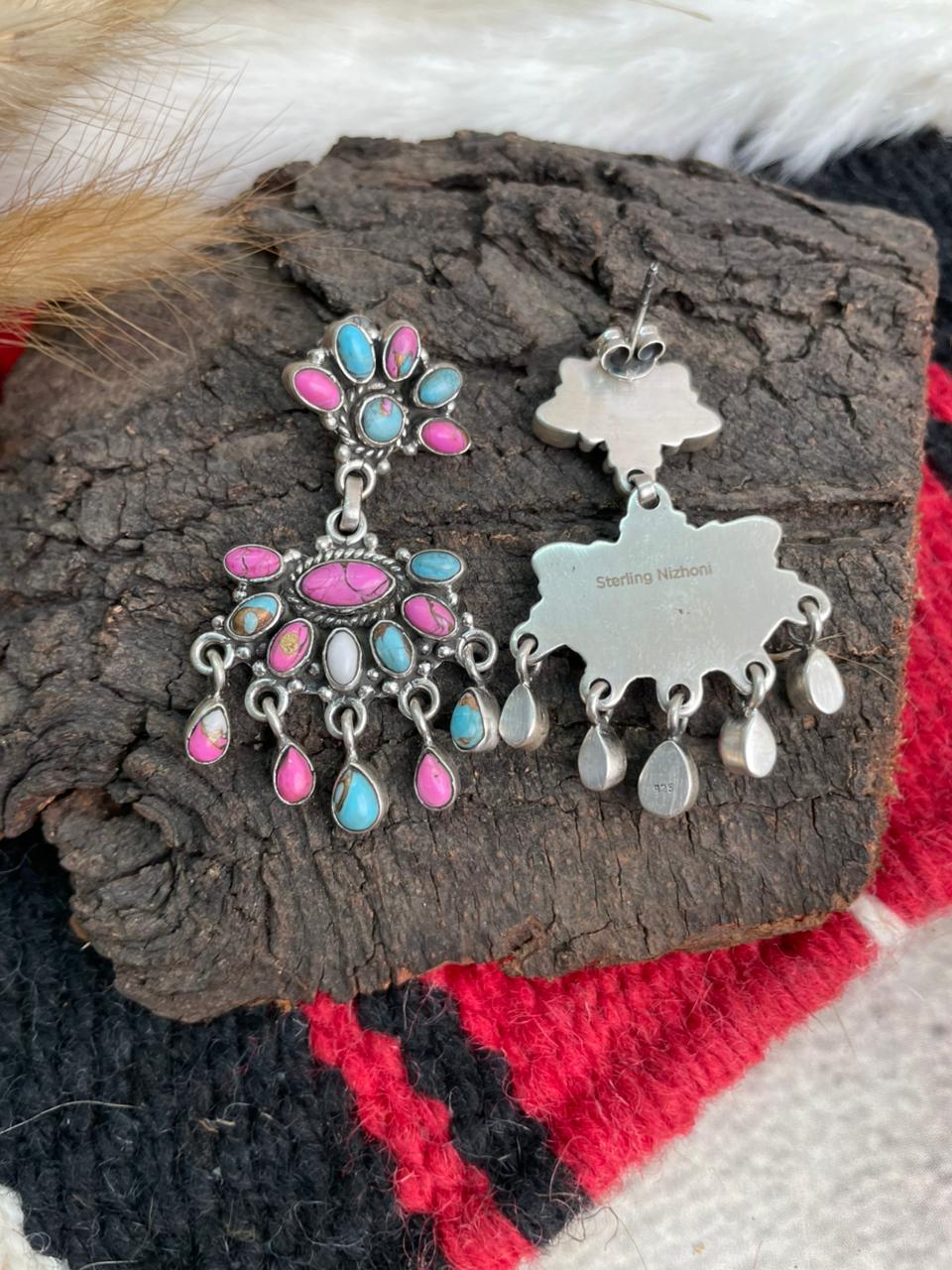 Handmade Sterling Silver Cotton Candy Post Dangle Earrings "Signed Nizhoni"