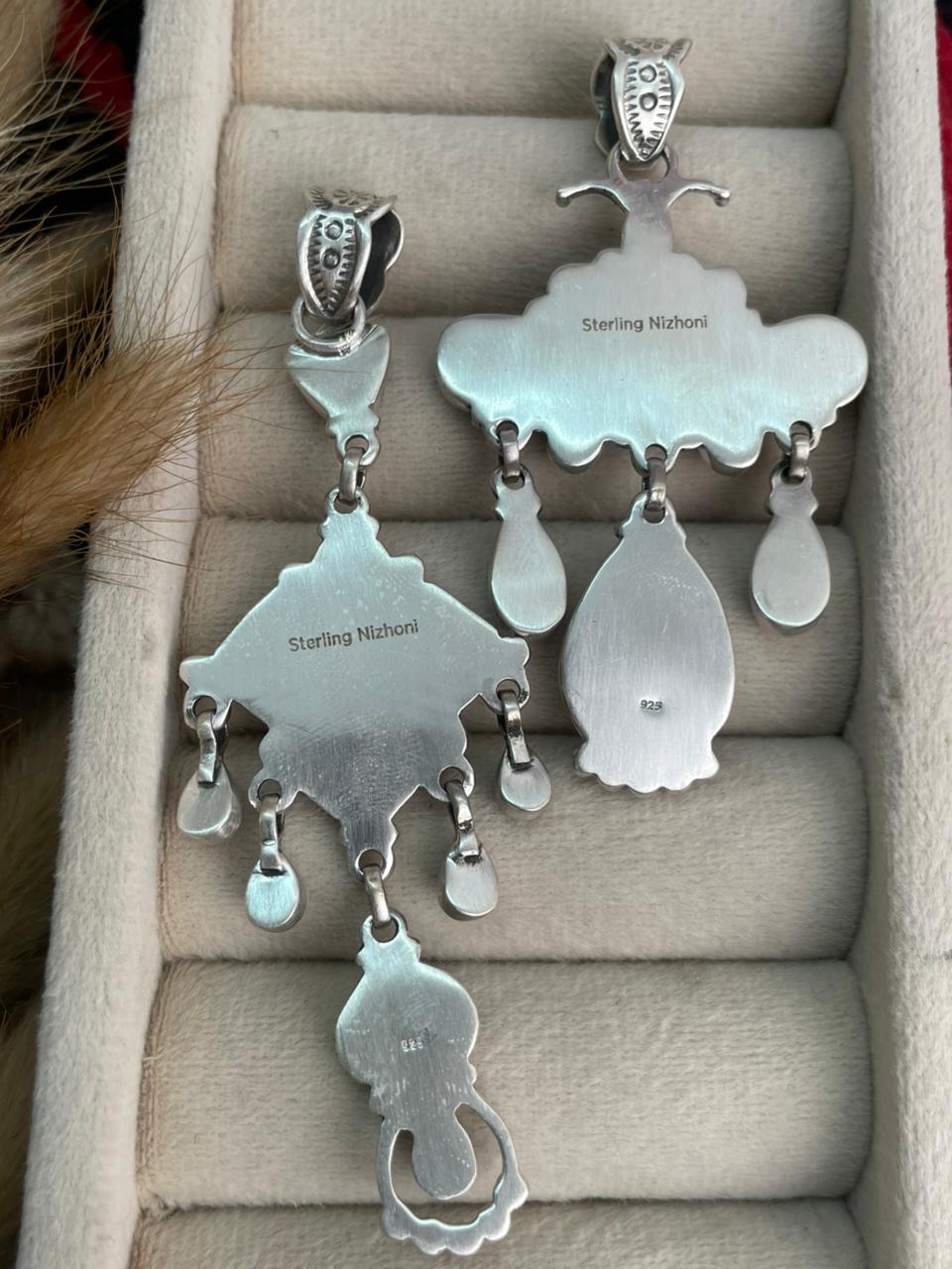 Handmade Sterling Silver Canyon Sunset Collection: Golden Hills Turquoise with White Buffalo and Carnelian Pendant "Signed Nizhoni"