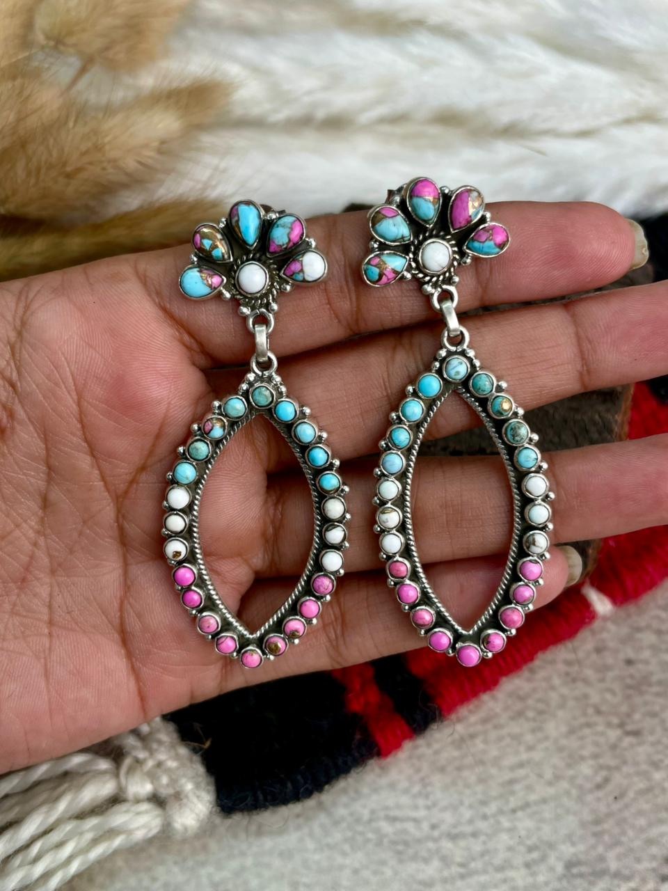 Handmade Sterling Silver Cotton Candy Post Dangle Earrings "Signed Nizhoni"