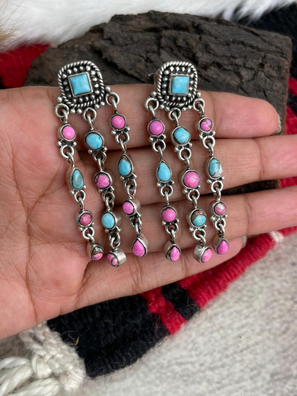 Handmade Sterling Silver Cotton Candy Post Dangle Earrings "Signed Nizhoni"