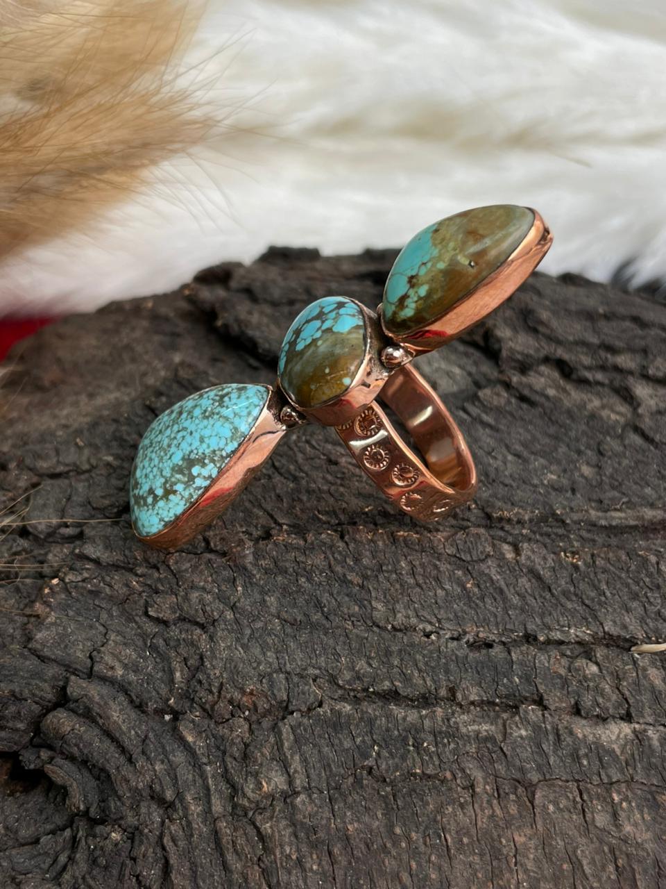 Handmade Copper Collection: Number 8 Turquoise Adjustable Ring