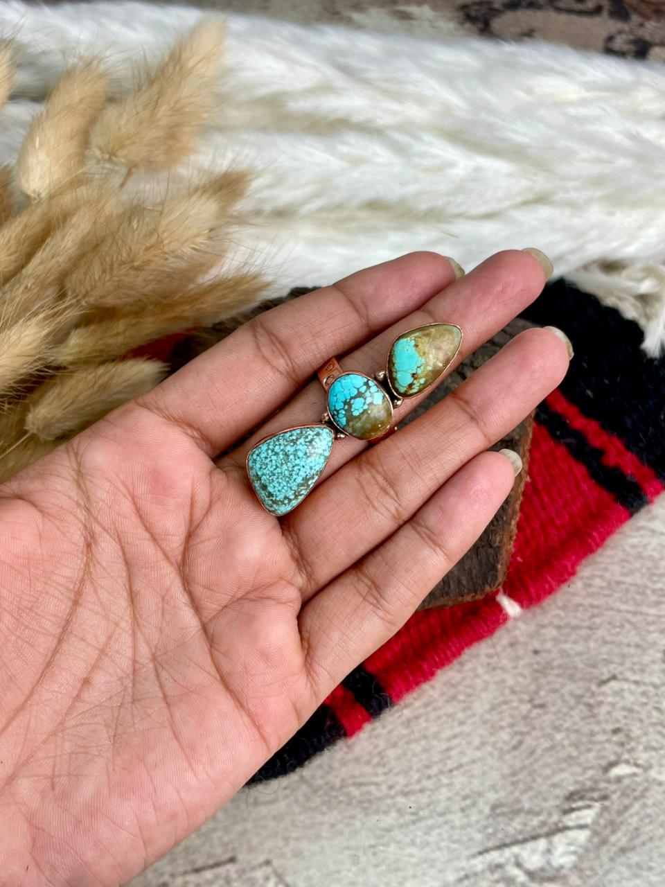 Handmade Copper Collection: Number 8 Turquoise Adjustable Ring