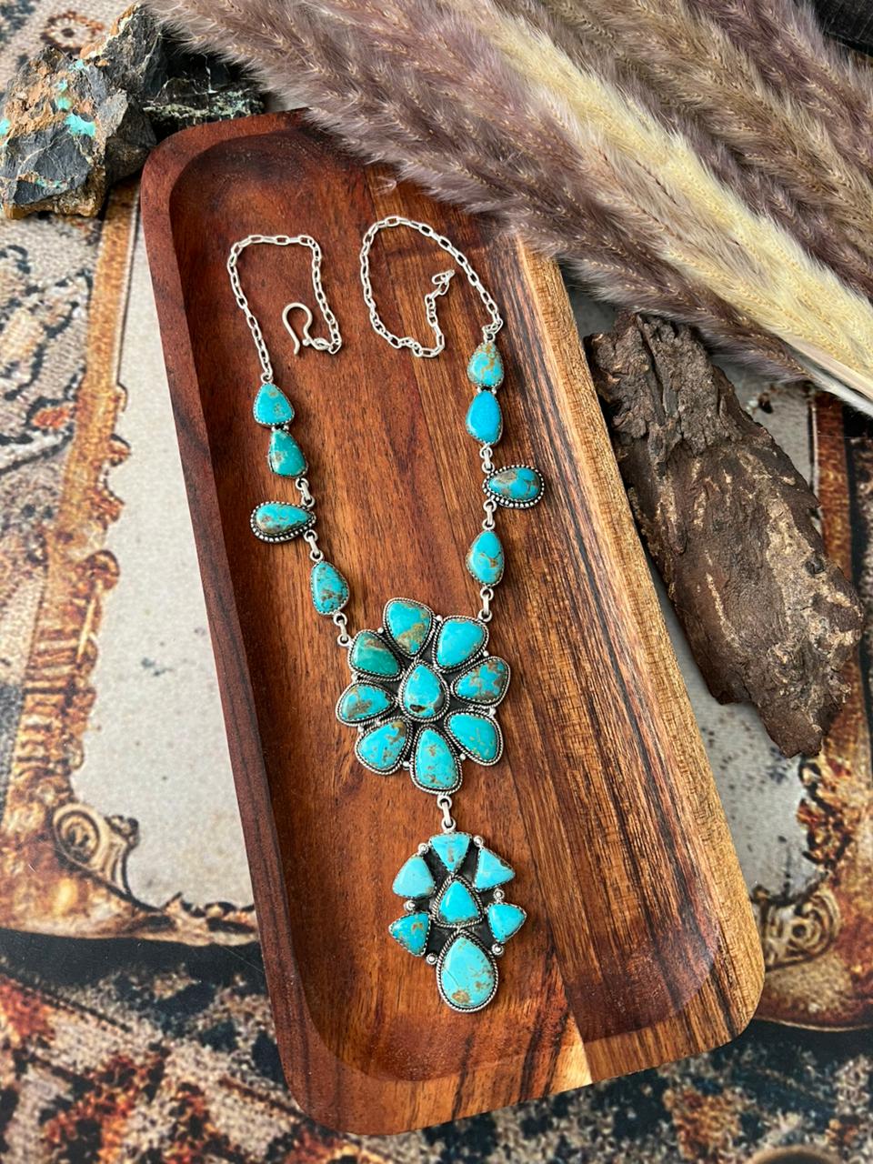 Handmade Sterling Silver Santa Maria Turquoise Necklace "Signed Nizhoni"