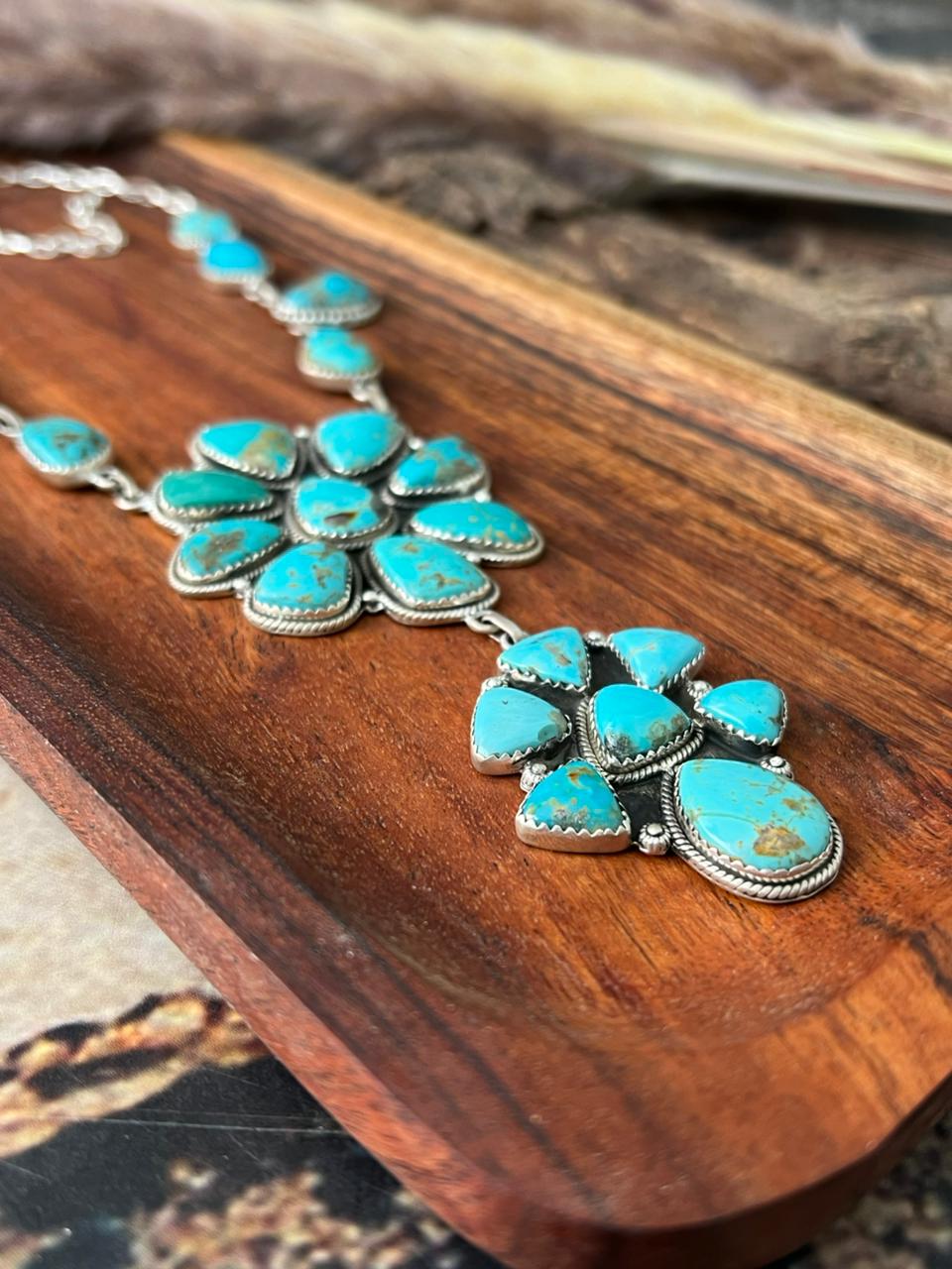Handmade Sterling Silver Santa Maria Turquoise Necklace "Signed Nizhoni"