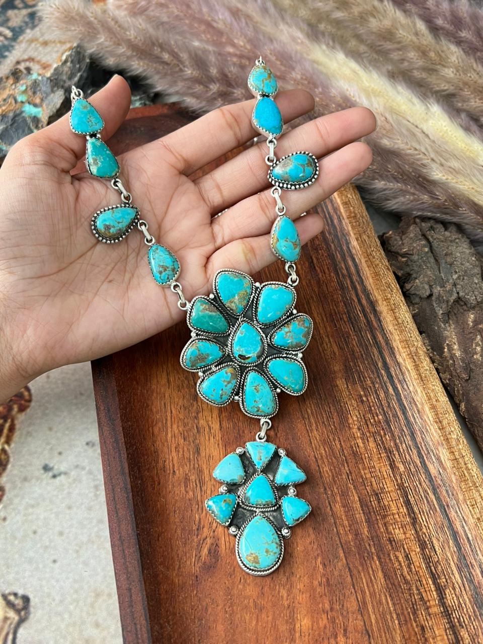 Handmade Sterling Silver Santa Maria Turquoise Necklace "Signed Nizhoni"