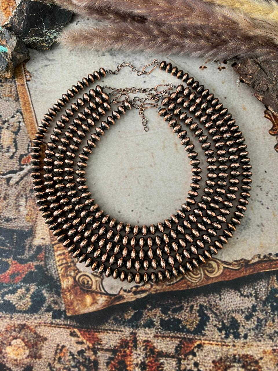 Handmade 10MM Copper Saucer Beaded Necklace