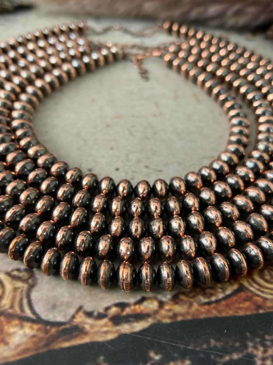 Handmade 10MM Copper Saucer Beaded Necklace
