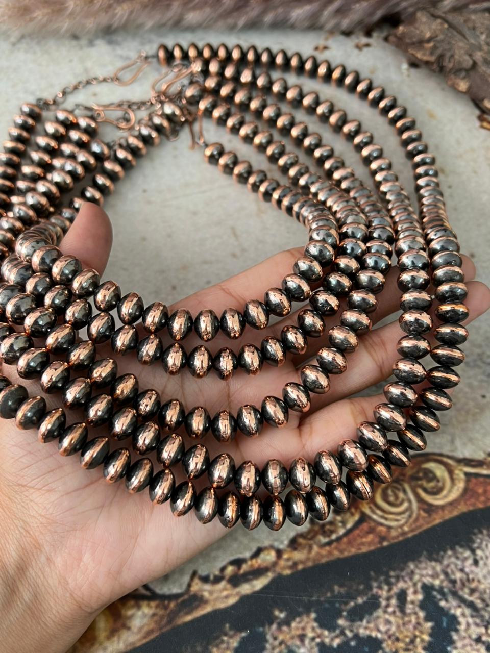 Handmade 10MM Copper Saucer Beaded Necklace