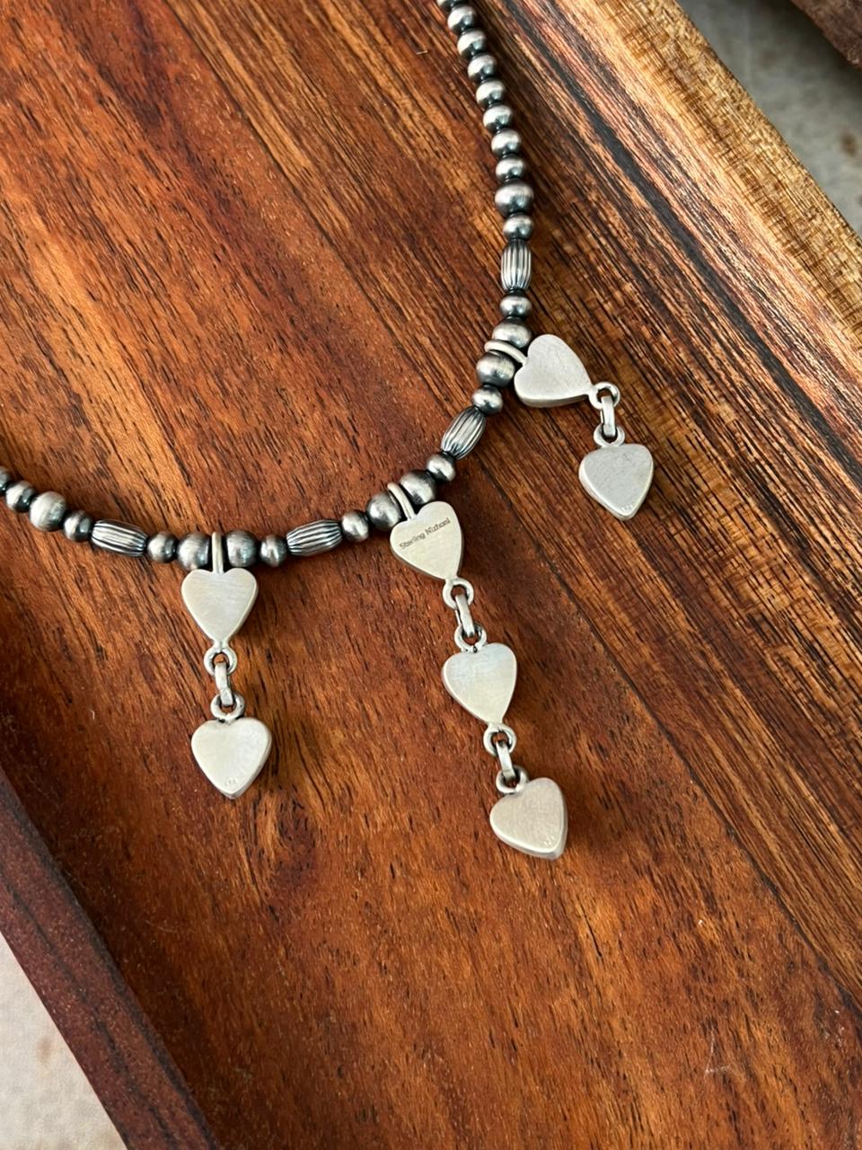 Handmade Sterling Silver Cotton Candy Beaded Heart Necklace "Signed Nizhoni"