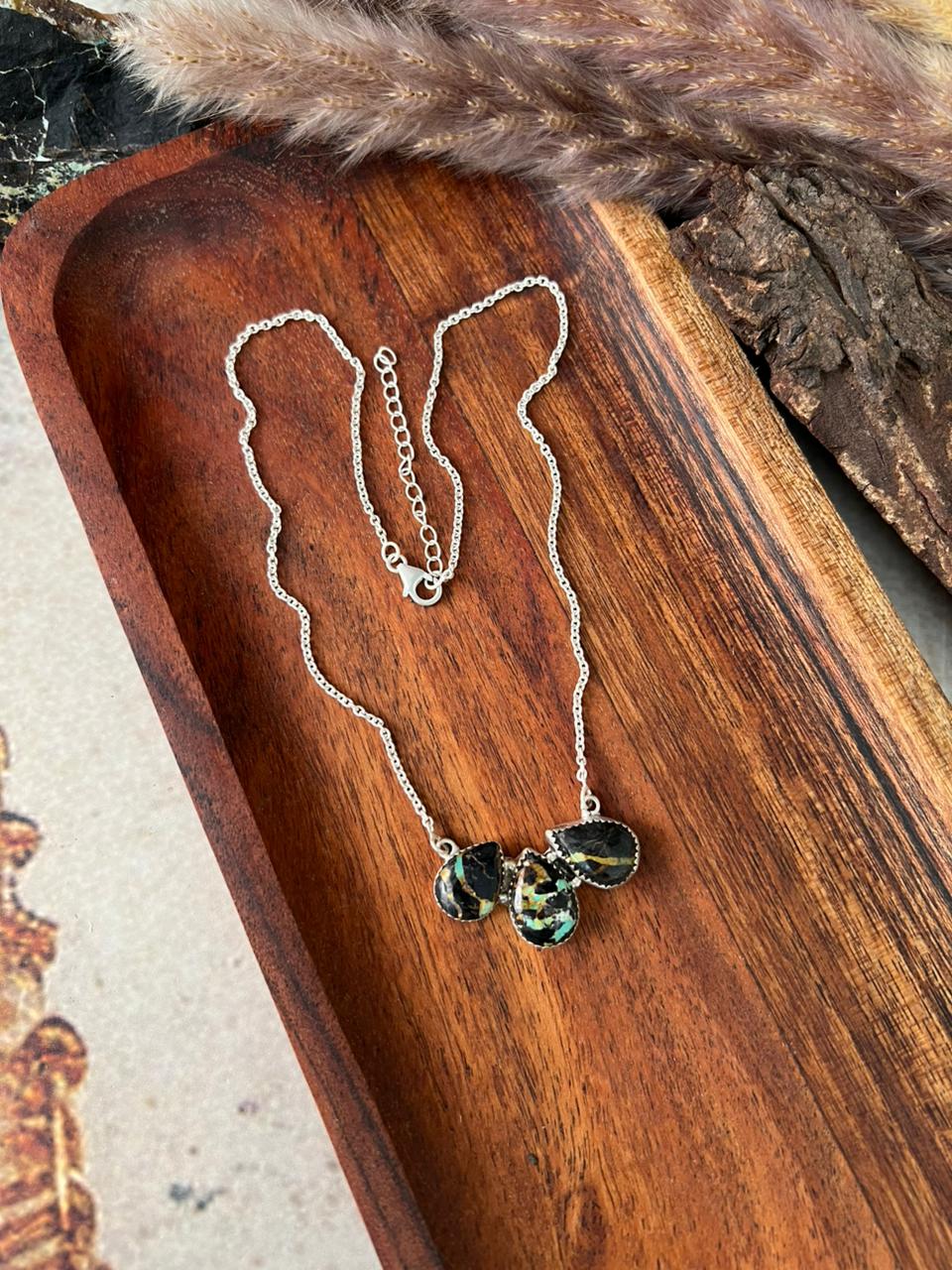 Handmade Sterling Silver Blackjack Turquoise Necklace "Signed Nizhoni"