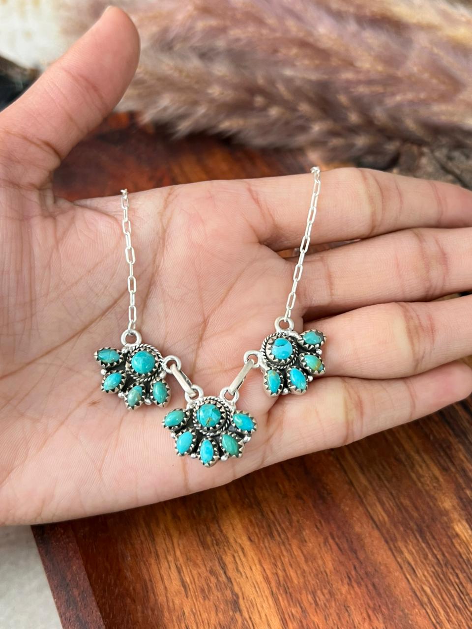 Handmade Sterling Silver Kingman Turquoise Necklace "Signed Nizhoni"