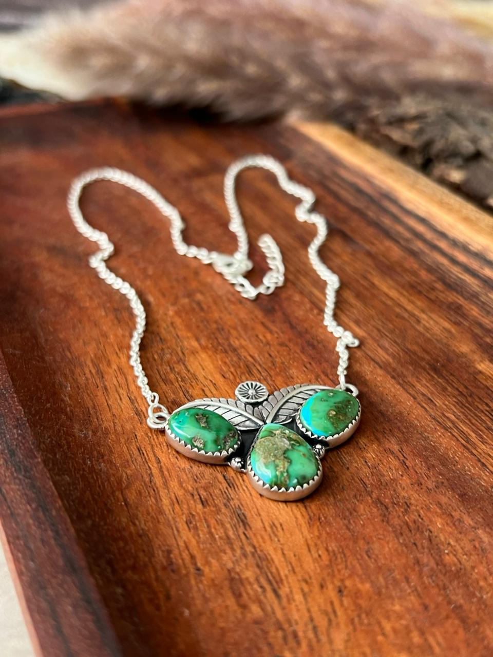 Handmade Sterling Silver Sonoran Mountain Turquoise Necklace "Signed Nizhoni"