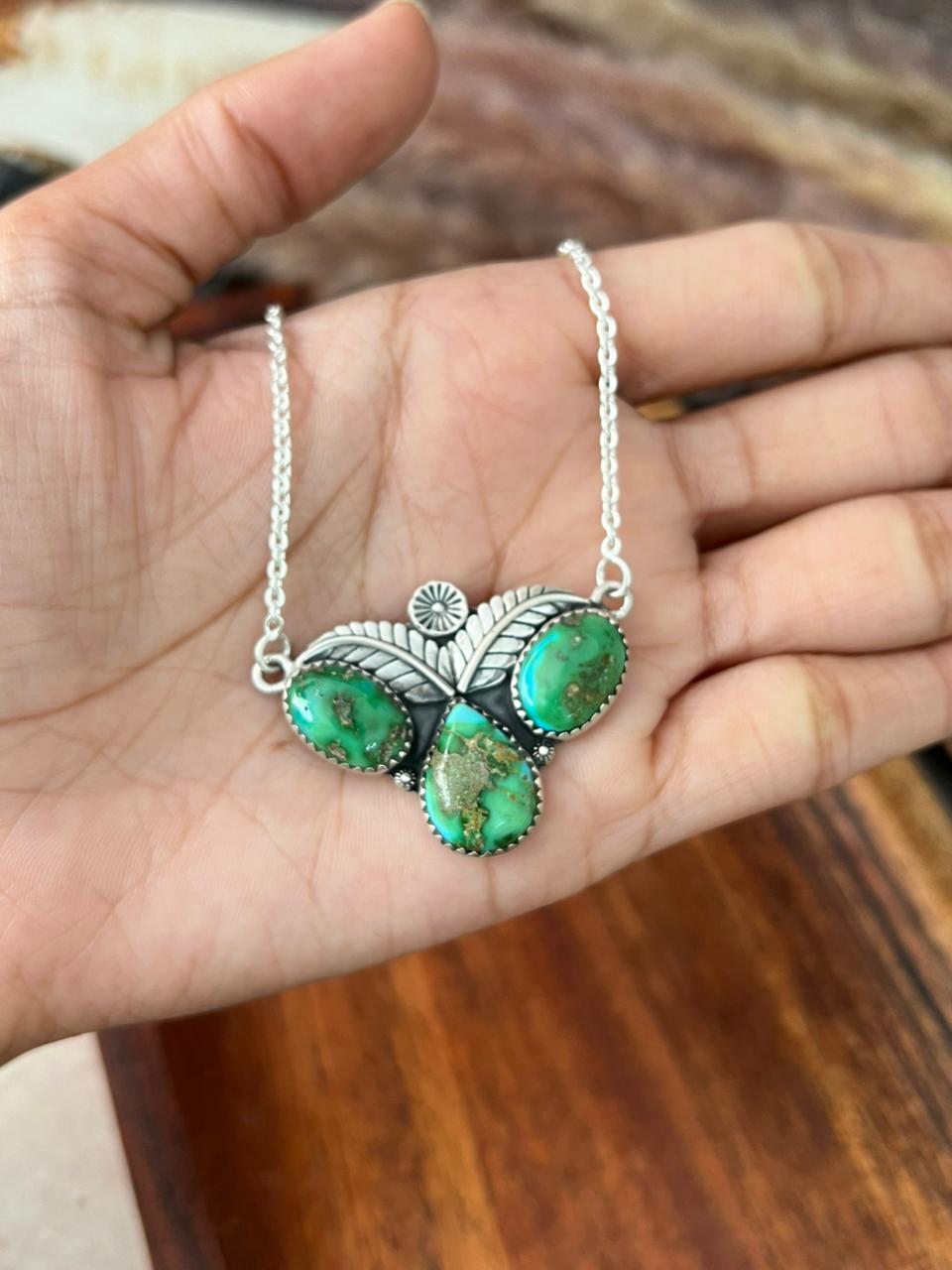 Handmade Sterling Silver Sonoran Mountain Turquoise Necklace "Signed Nizhoni"