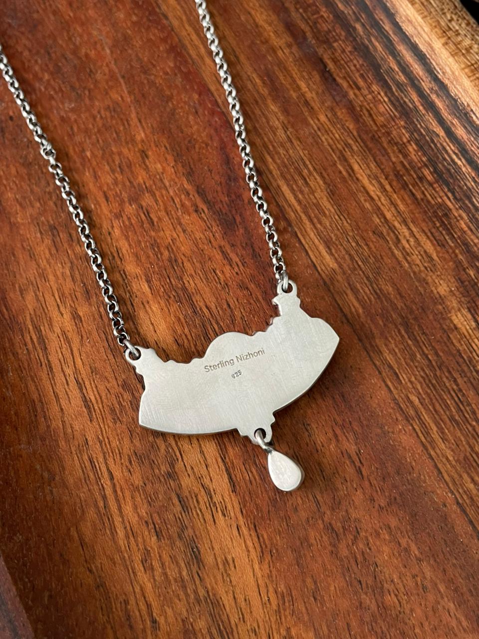Handmade Sterling Silver Canyon Sunset Collection: Golden Hills Turquoise with White Buffalo and Carnelian Necklace "Signed Nizhoni" (7)