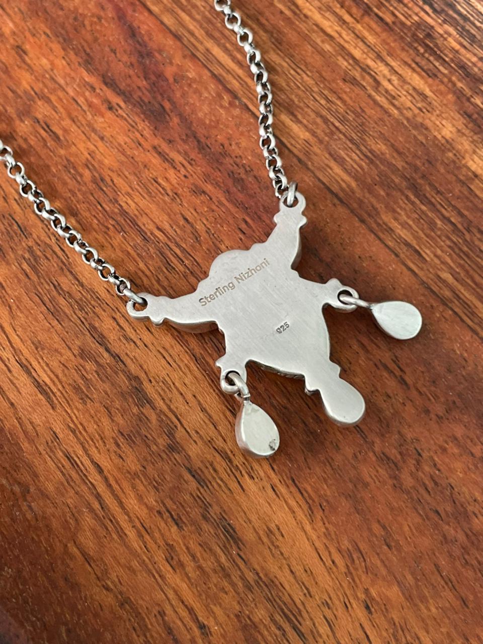 Handmade Sterling Silver Canyon Sunset Collection: Golden Hills Turquoise with White Buffalo and Carnelian Necklace "Signed Nizhoni" (6)