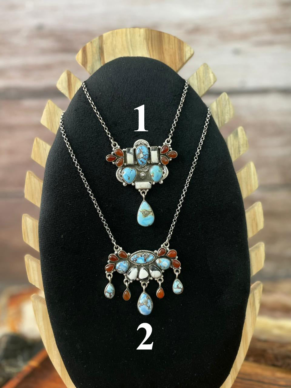 Handmade Sterling Silver Canyon Sunset Collection: Golden Hills Turquoise with White Buffalo and Carnelian Necklace "Signed Nizhoni"