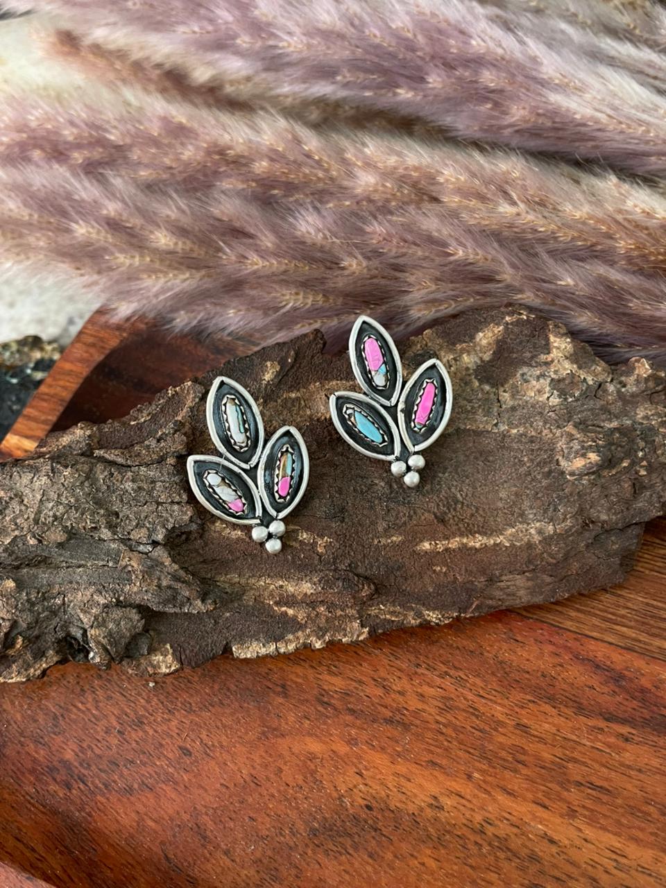 Handmade Sterling Silver Cotton Candy Post Studs Earrings "Signed Nizhoni"