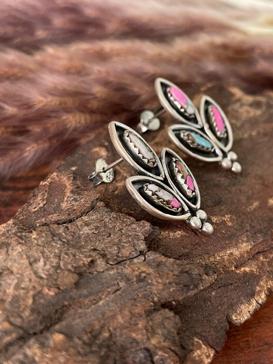 Handmade Sterling Silver Cotton Candy Post Studs Earrings "Signed Nizhoni"