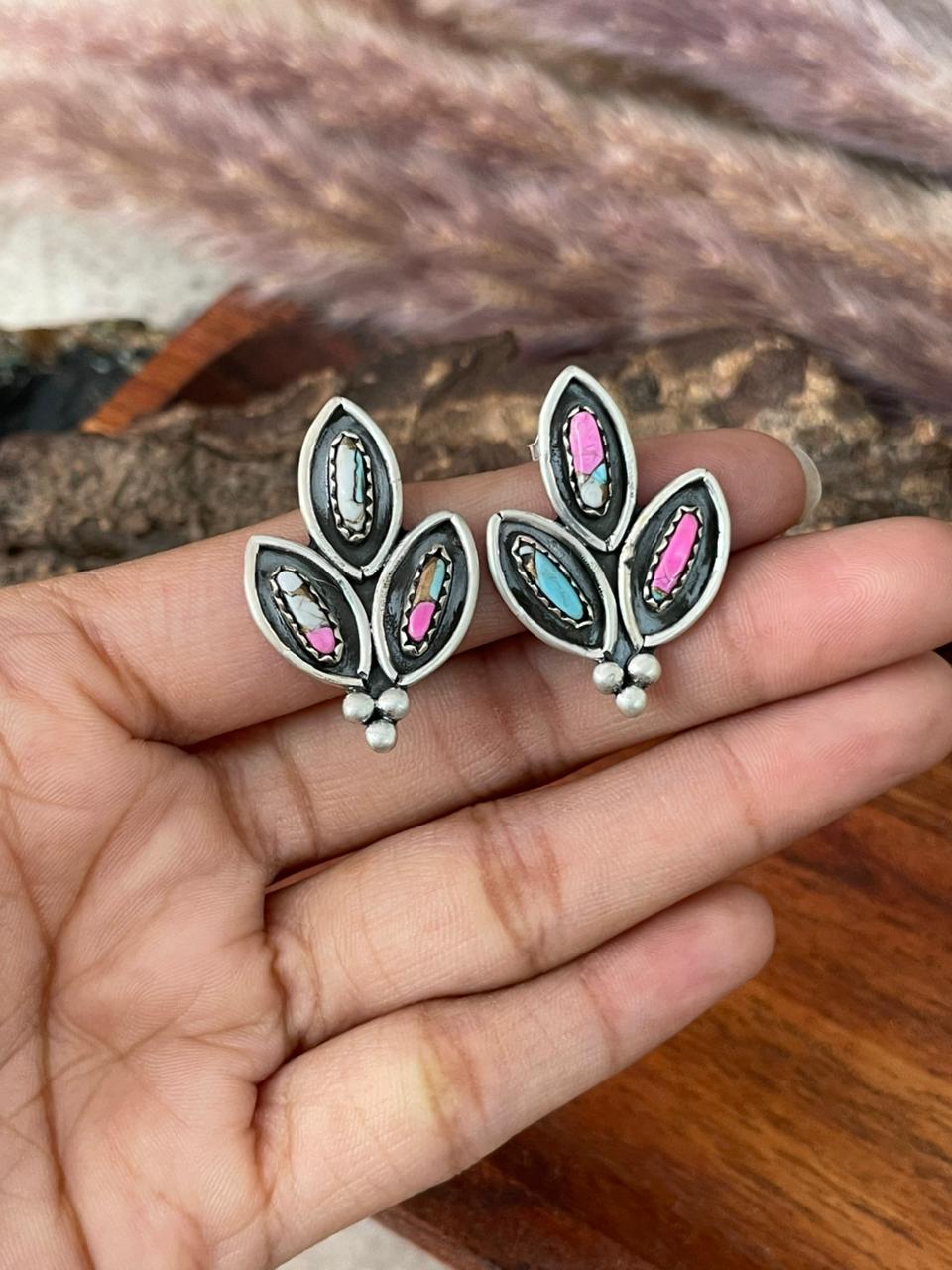 Handmade Sterling Silver Cotton Candy Post Studs Earrings "Signed Nizhoni"