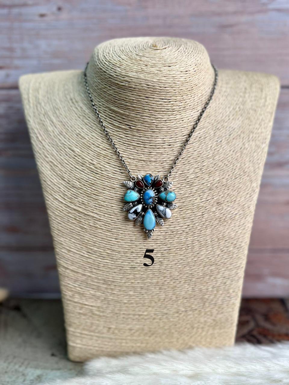 Handmade Sterling Silver Canyon Sunset Collection: Golden Hills Turquoise with White Buffalo and Carnelian Necklace "Signed Nizhoni"