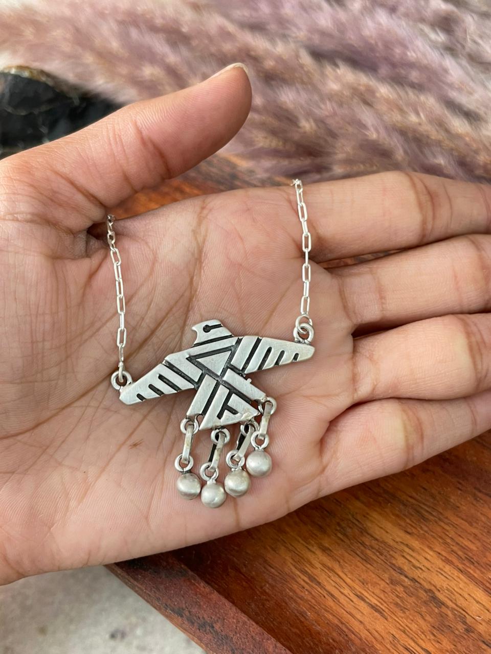 Handmade Sterling Silver Thunderbird Necklace "Signed Nizhoni"