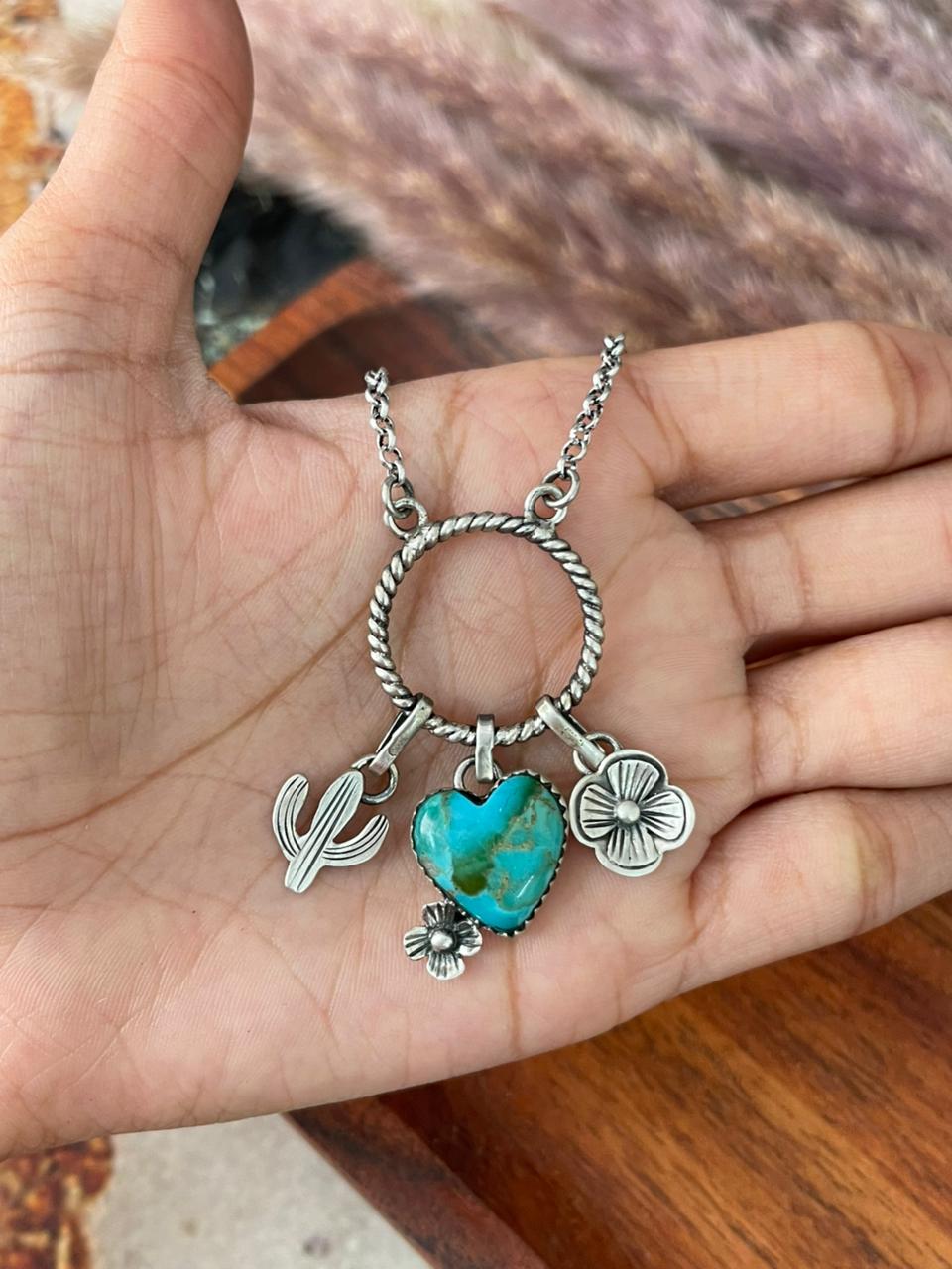 Handmade Sterling Silver Kingman Turquoise Necklace "Signed Nizhoni"